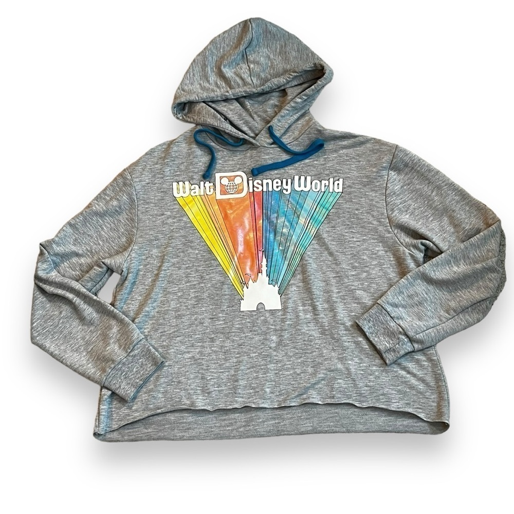 Disney World WDW Cropped Hooded Sweatshirt Logo Castle Iridescent Rainbow Large